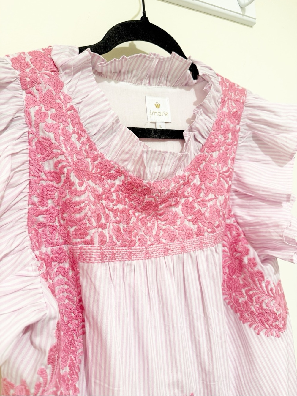 Embroidered Pink Ruffle Mini Dress - Picture 3 of 4
